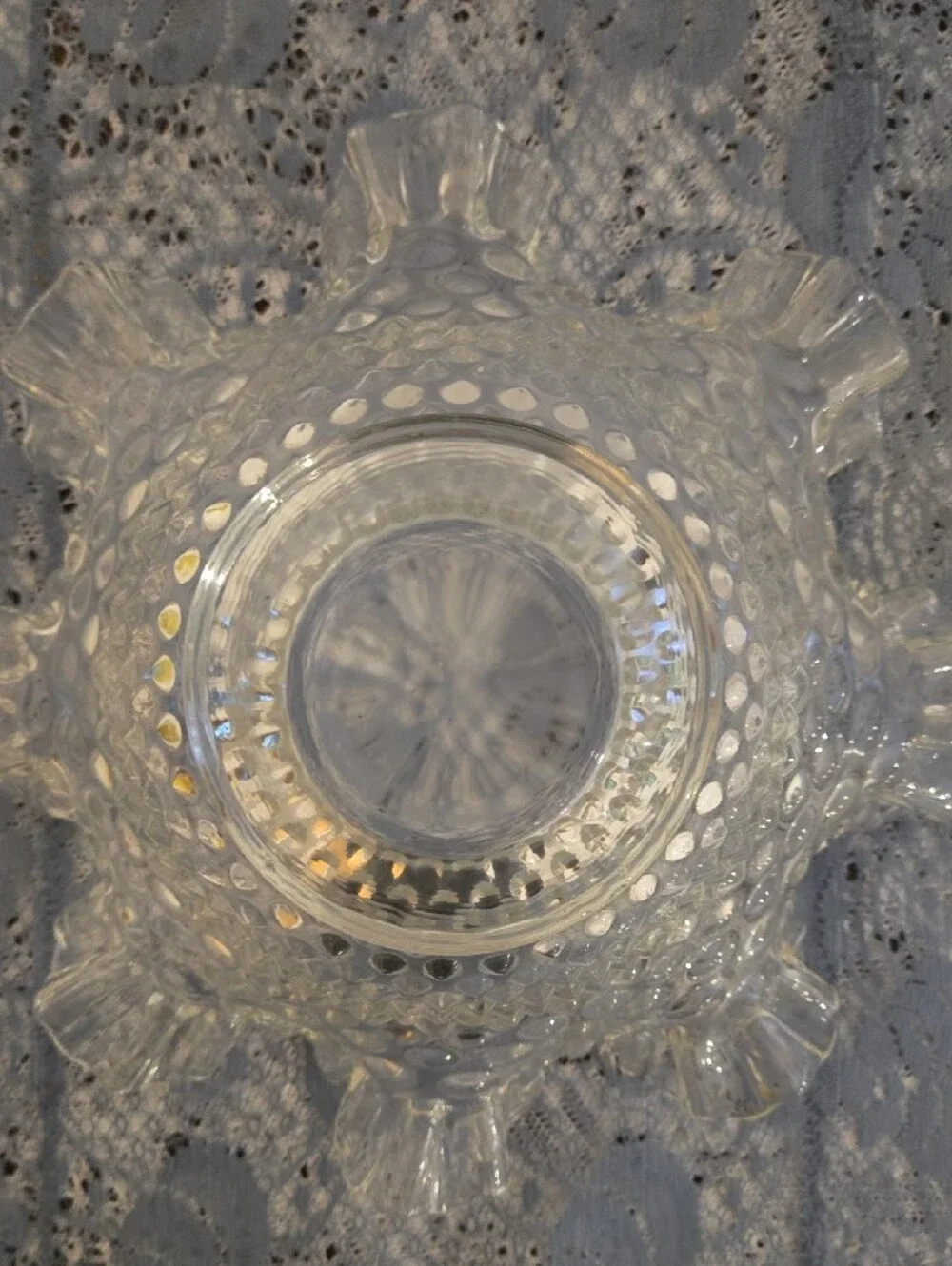 FENTON CLEAR Hobnail Glass Ruffled Bowl